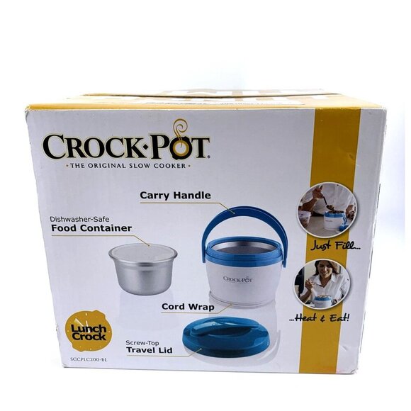 Crock Pot Lunch Crock Portable Slow Cooker Food Warmer White & Blue NIB - Picture 3 of 6
